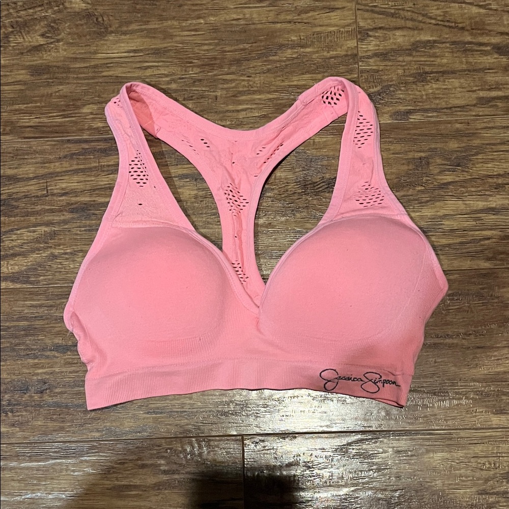 Jessica Simpson Coral Pink Seamless Racerback Sports Bra